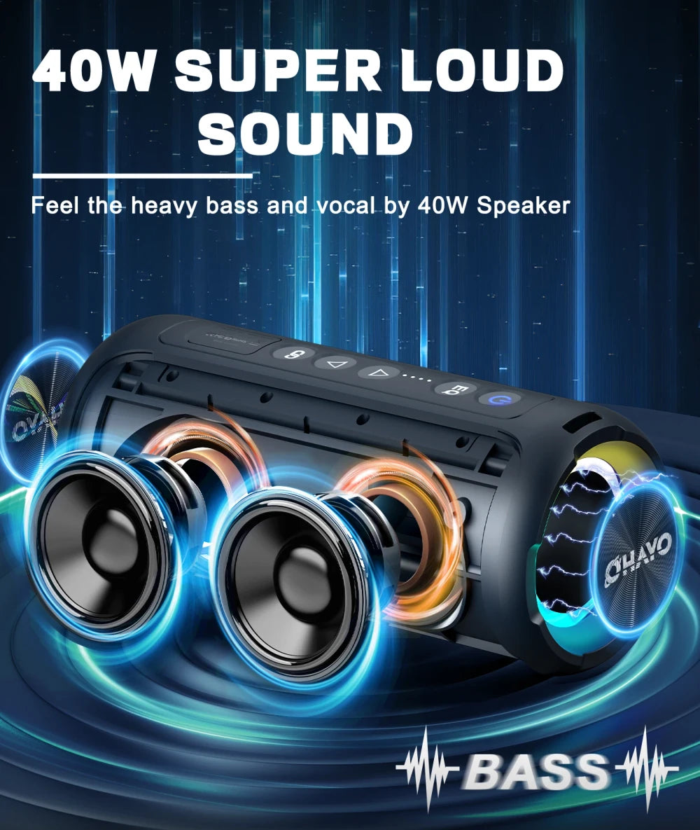Ortizan 40W Waterproof Bluetooth Speaker – 30-Hour Battery & Deep Bass