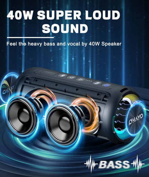 Ortizan 40W Waterproof Bluetooth Speaker – 30-Hour Battery & Deep Bass