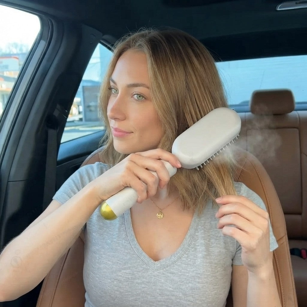 2-in-1 Cordless Hair Straightening Brush- Fast Heat & USB Rechargeable